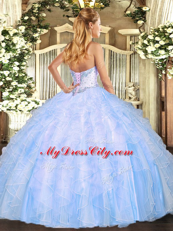 Ideal Lavender Ball Gowns Beading and Ruffles Sweet 16 Dresses Lace Up Organza Sleeveless Floor Length