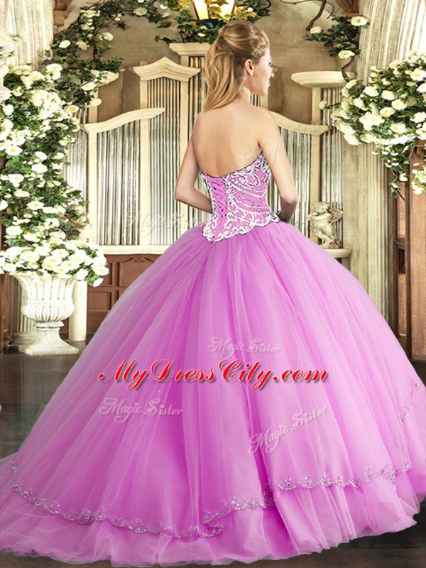 Low Price Ball Gowns Sleeveless Hot Pink Vestidos de Quinceanera Brush Train Lace Up