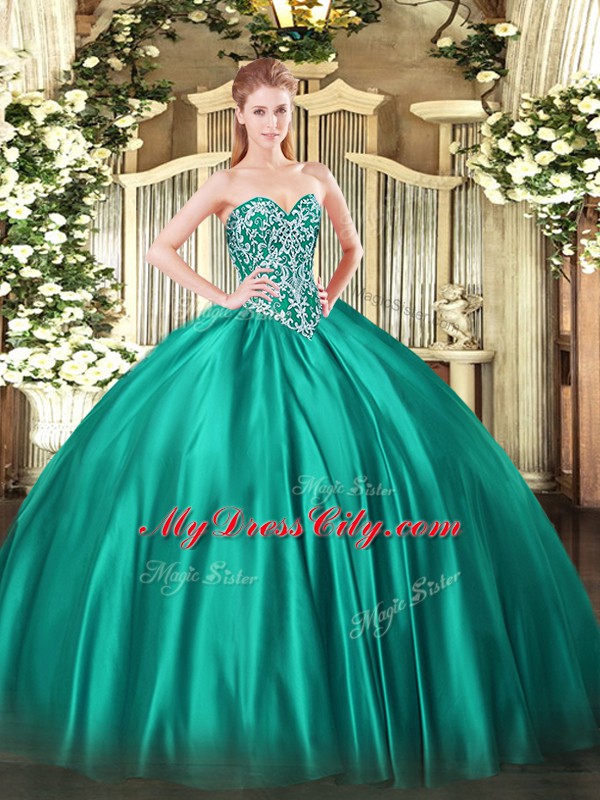 Shining Sweetheart Sleeveless Lace Up Vestidos de Quinceanera Turquoise Satin