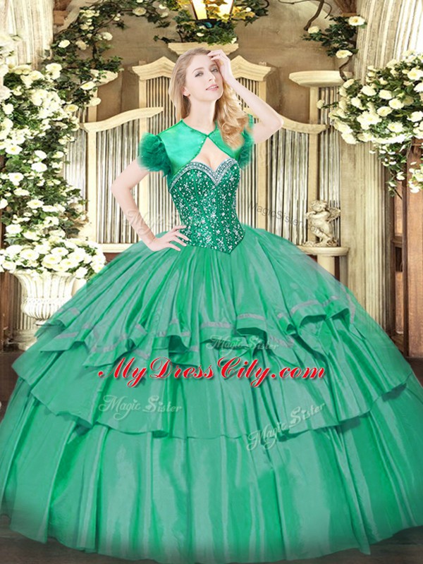 Turquoise Lace Up Sweetheart Beading and Ruffled Layers Sweet 16 Dresses Organza and Taffeta Sleeveless