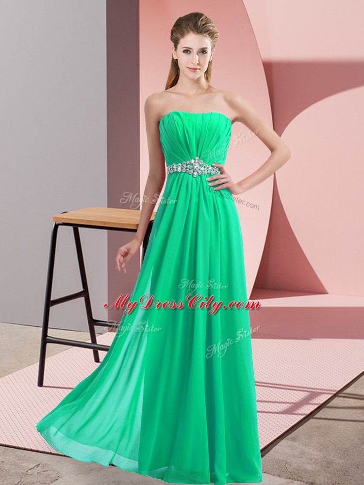 Custom Design Turquoise Lace Up Strapless Beading Prom Dresses Chiffon Sleeveless