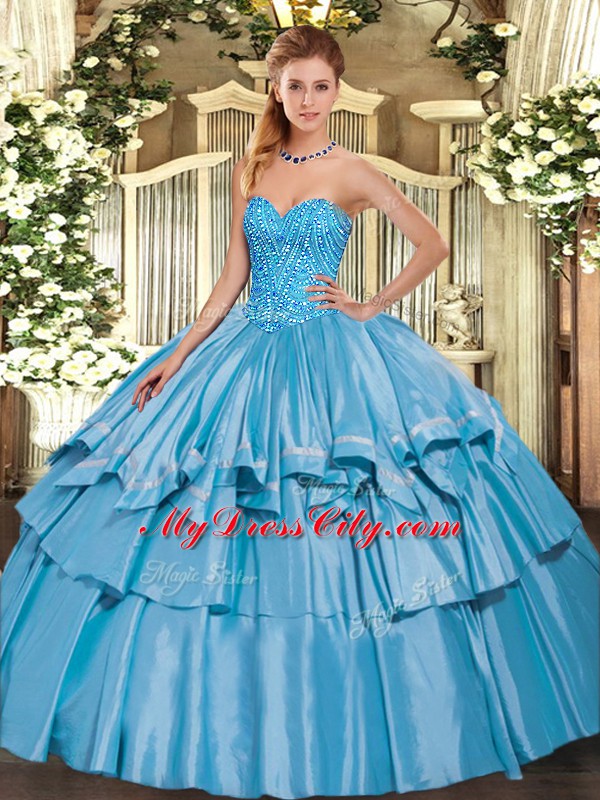 High Quality Floor Length Ball Gowns Sleeveless Baby Blue Ball Gown Prom Dress Lace Up