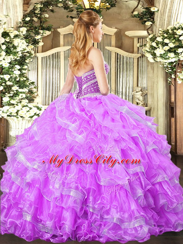 Stylish Sleeveless Lace Up Floor Length Beading and Ruffled Layers Vestidos de Quinceanera