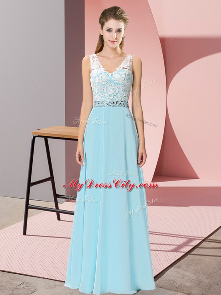 Chic Chiffon Sleeveless Floor Length Prom Dresses and Beading