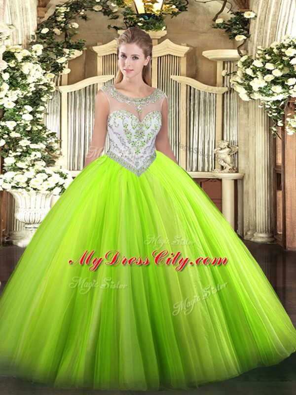 Floor Length Quinceanera Gown Scoop Sleeveless Zipper