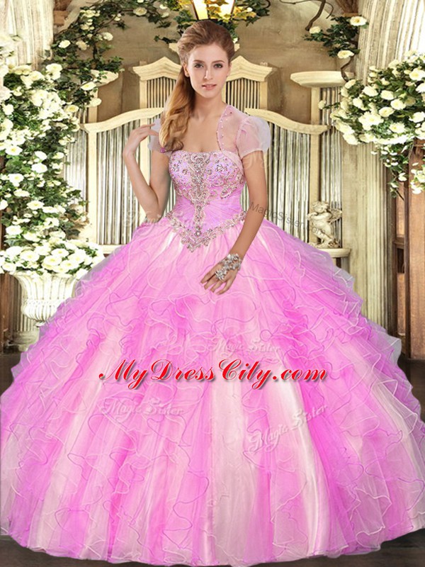 Most Popular Floor Length Lilac Quinceanera Dress Tulle Sleeveless Appliques and Ruffles