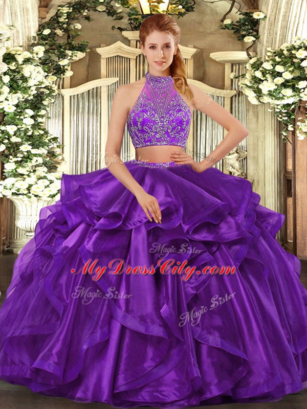 Gorgeous Organza Sleeveless Floor Length Quince Ball Gowns and Beading and Ruffled Layers