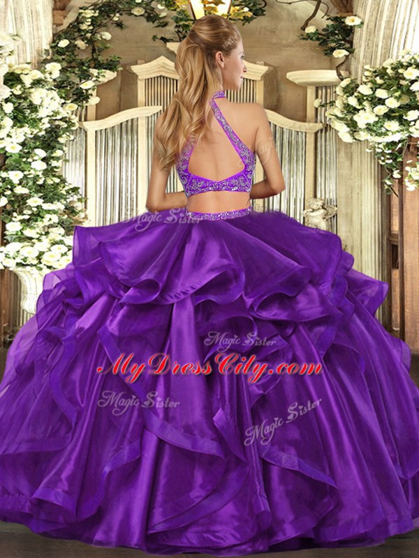 Gorgeous Organza Sleeveless Floor Length Quince Ball Gowns and Beading and Ruffled Layers