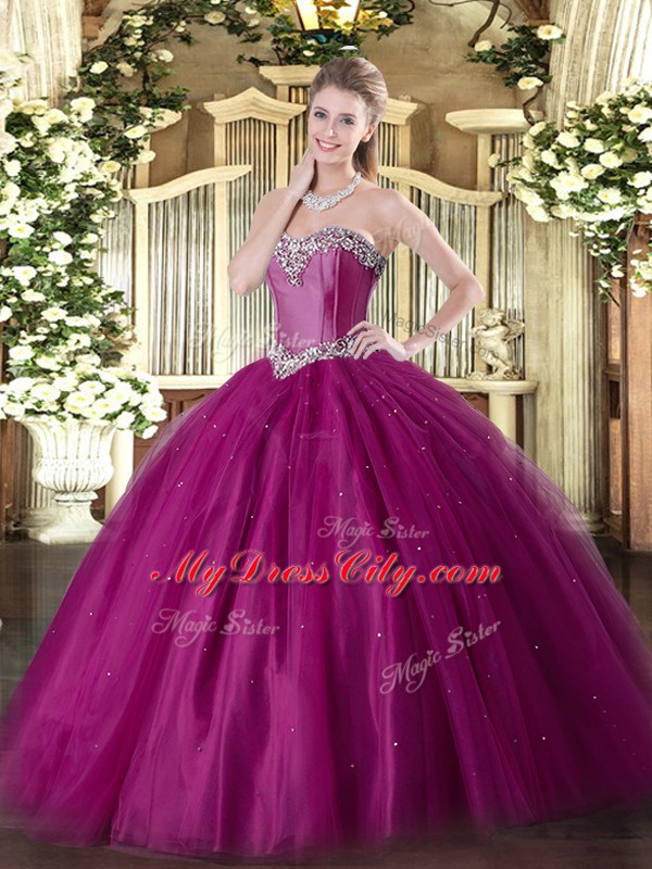 Tulle Sleeveless Floor Length Sweet 16 Quinceanera Dress and Beading