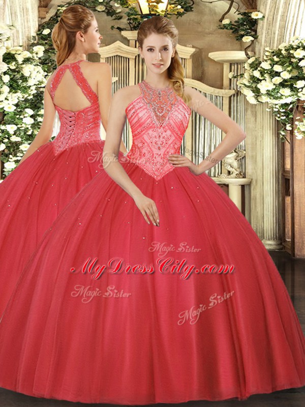 Glorious Tulle Sleeveless Floor Length Quinceanera Dresses and Beading