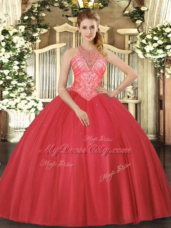 Glorious Tulle Sleeveless Floor Length Quinceanera Dresses and Beading