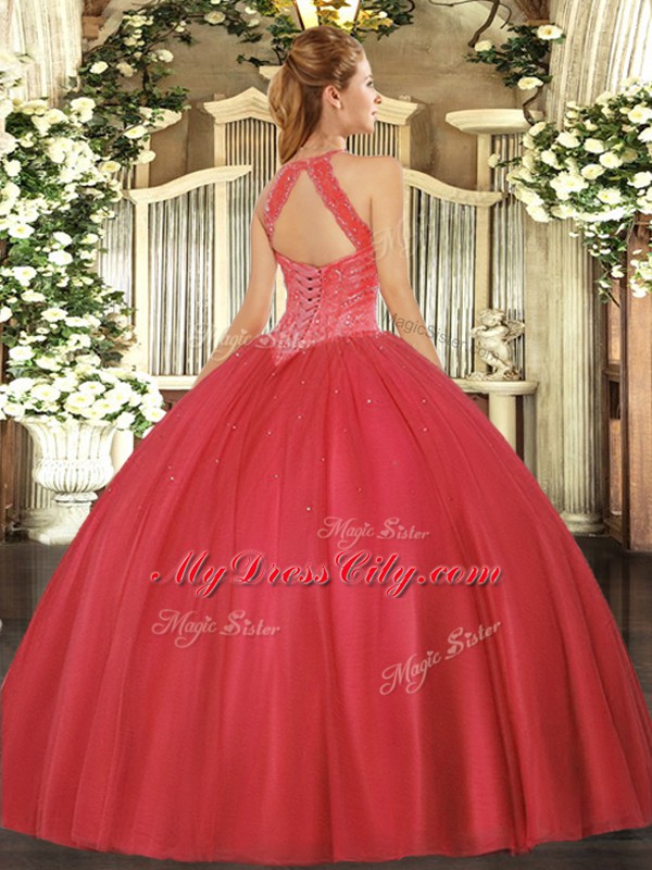 Glorious Tulle Sleeveless Floor Length Quinceanera Dresses and Beading