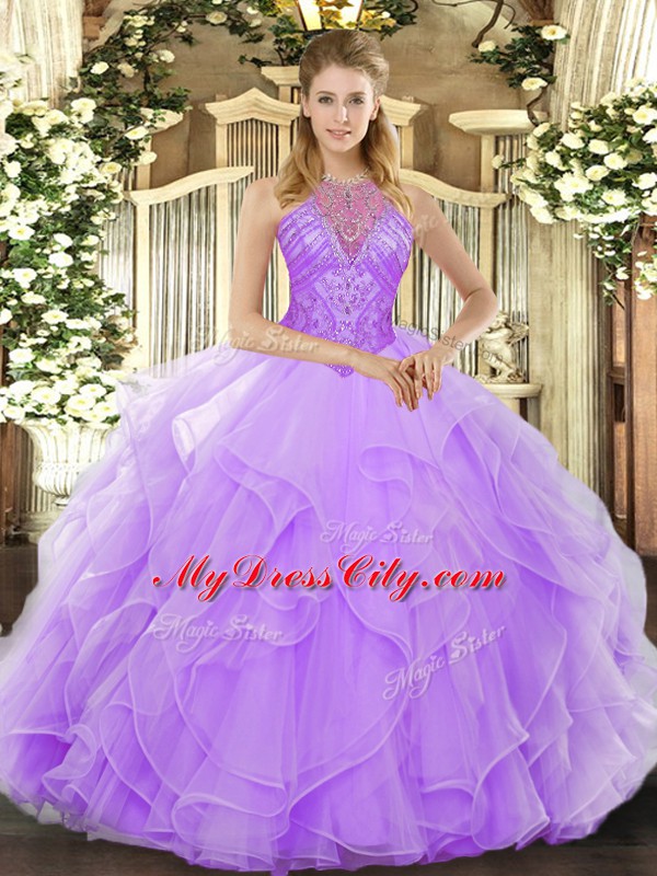 Hot Sale Floor Length Ball Gowns Sleeveless Lavender Quinceanera Gown Lace Up