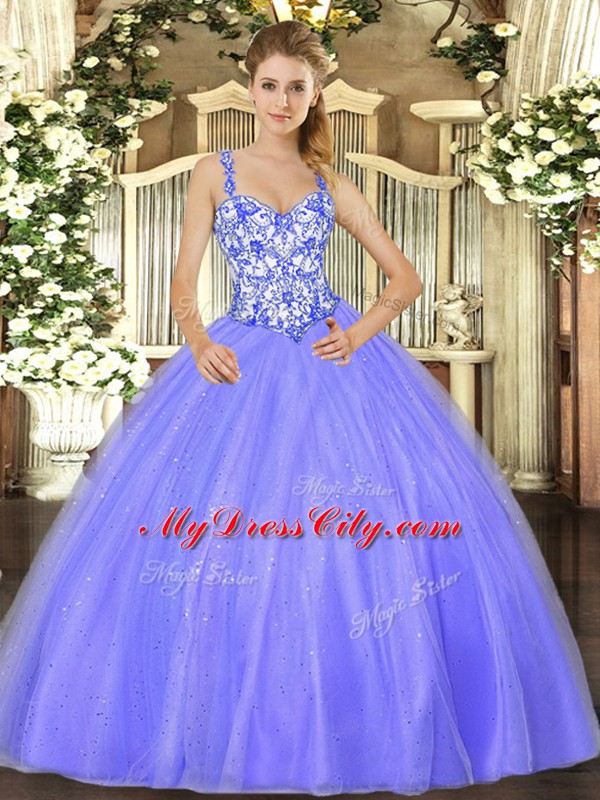 Lavender Organza Lace Up Quinceanera Gown Sleeveless Floor Length Beading