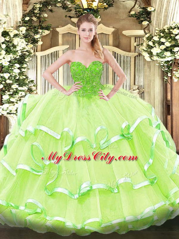 Traditional Organza Sleeveless Floor Length Quince Ball Gowns and Lace