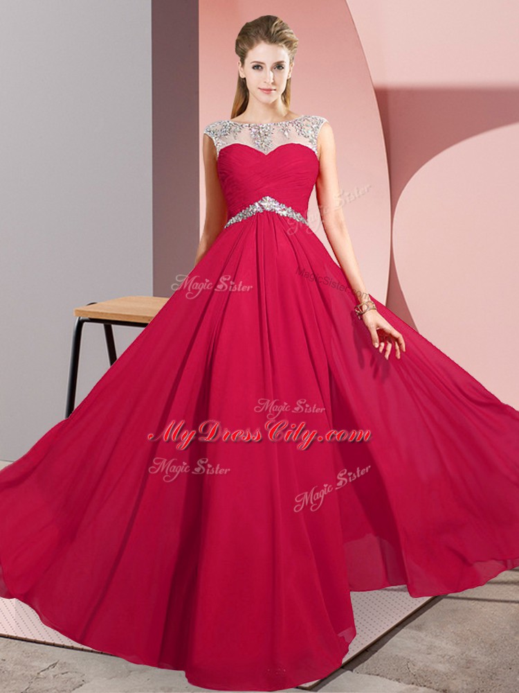 Cute Empire Red Scoop Chiffon Sleeveless Floor Length Clasp Handle