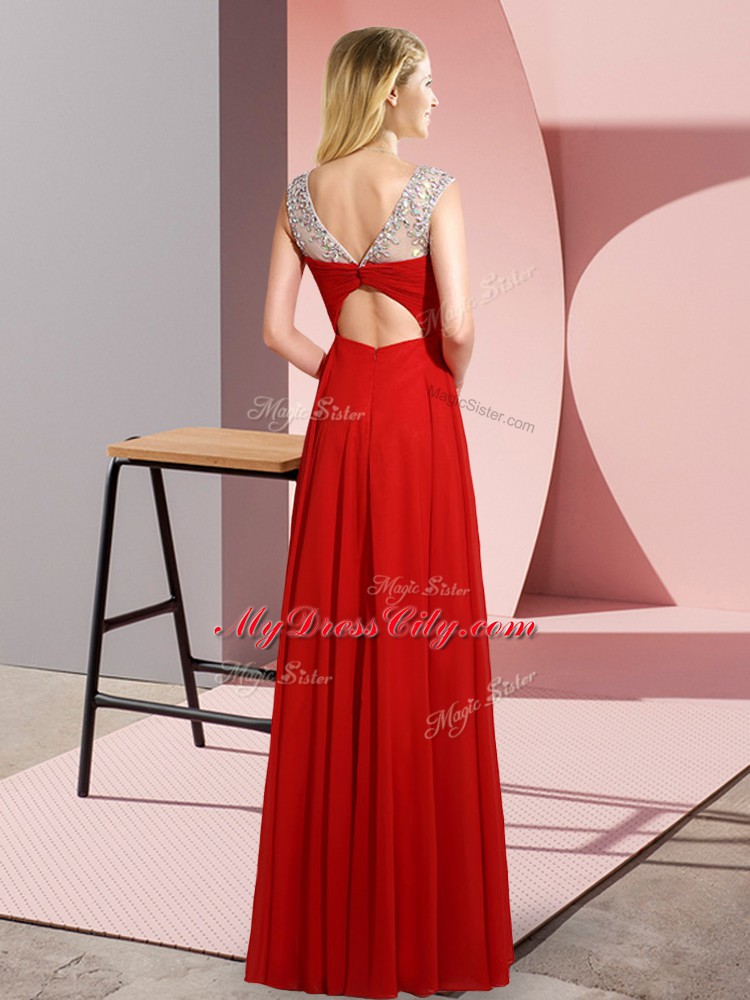 Cute Empire Red Scoop Chiffon Sleeveless Floor Length Clasp Handle