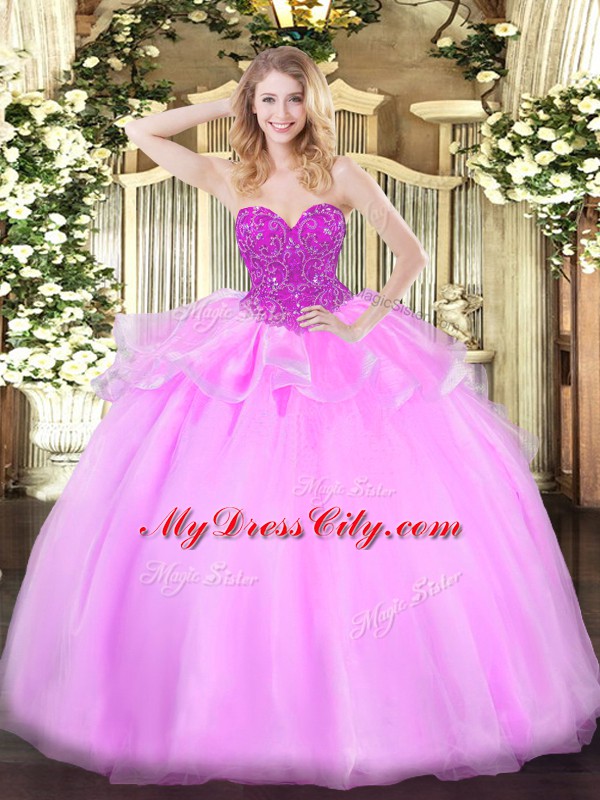 Luxury Sleeveless Lace Up Floor Length Beading Ball Gown Prom Dress