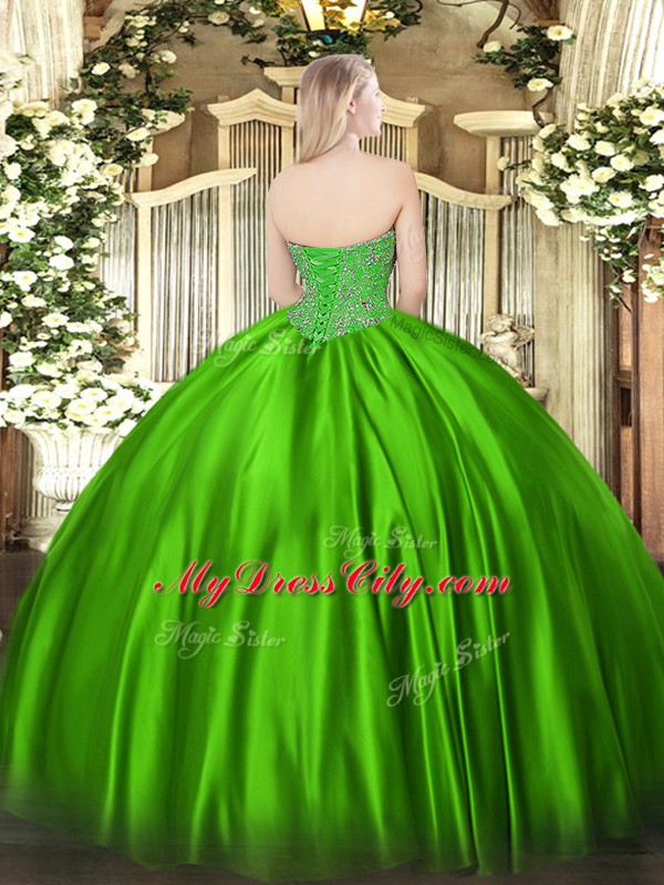 New Arrival Olive Green Lace Up Sweetheart Beading 15 Quinceanera Dress Satin Sleeveless