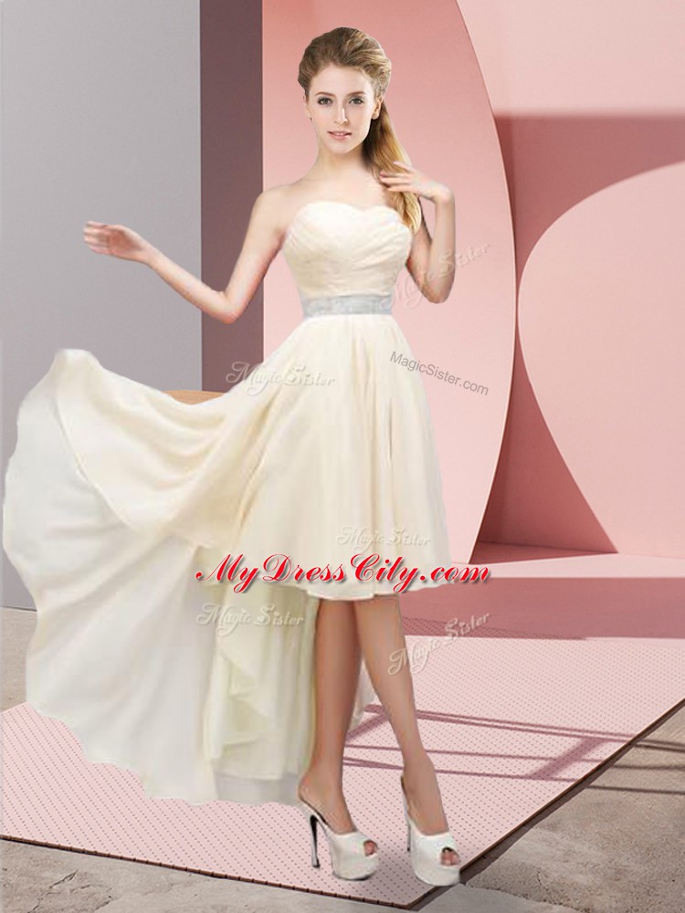 High Low Champagne Evening Dress Chiffon Sleeveless Beading