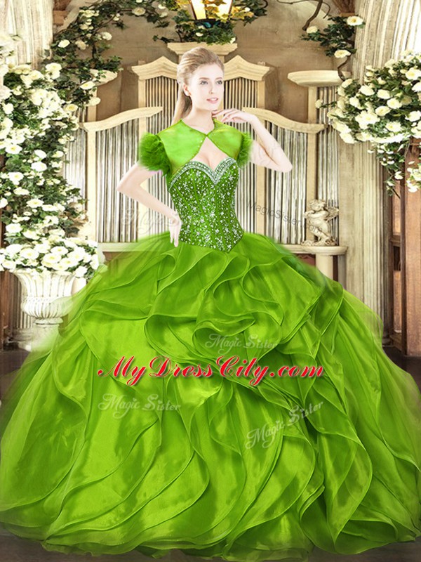 High Class Organza Sweetheart Sleeveless Lace Up Beading and Ruffles Quinceanera Dress in