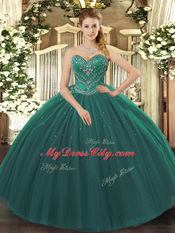 Attractive Sweetheart Sleeveless Tulle Quinceanera Gown Beading Lace Up