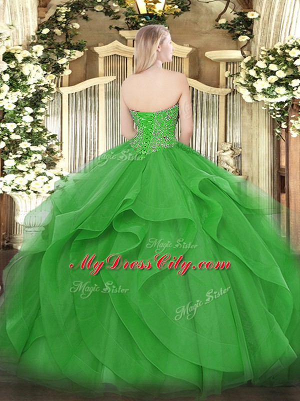 Tulle Sleeveless Floor Length 15 Quinceanera Dress and Beading and Ruffles