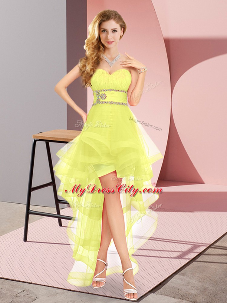 Sweetheart Sleeveless Tulle Evening Dress Beading Lace Up