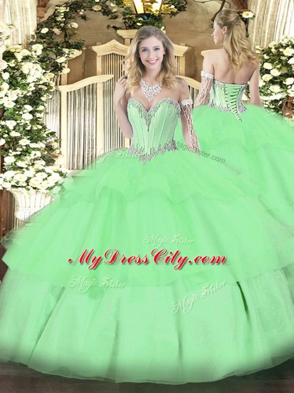 Fantastic Floor Length Apple Green Quinceanera Dresses Sweetheart Sleeveless Lace Up