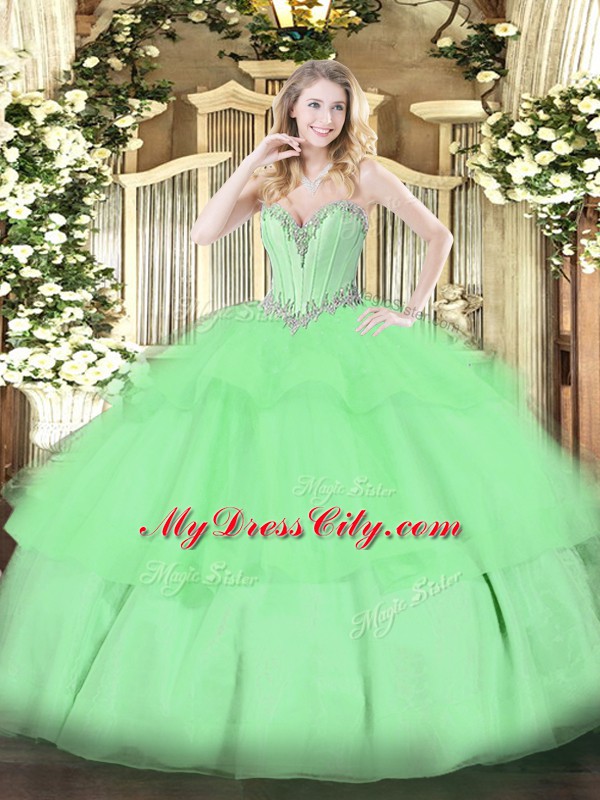 Fantastic Floor Length Apple Green Quinceanera Dresses Sweetheart Sleeveless Lace Up