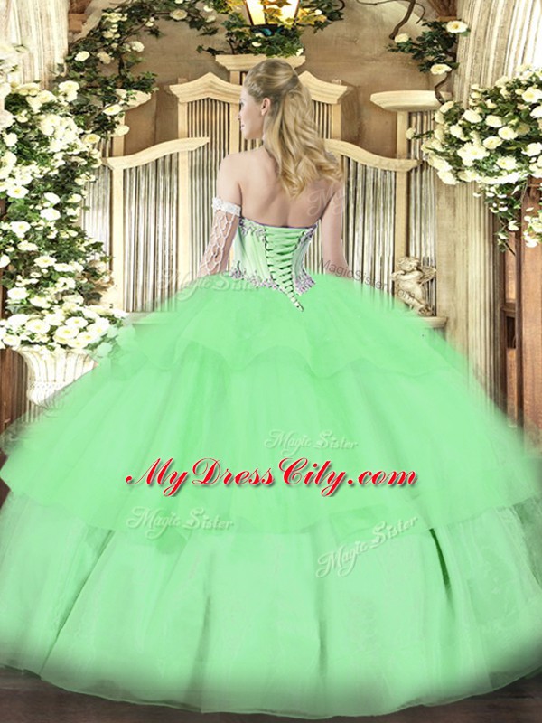 Fantastic Floor Length Apple Green Quinceanera Dresses Sweetheart Sleeveless Lace Up