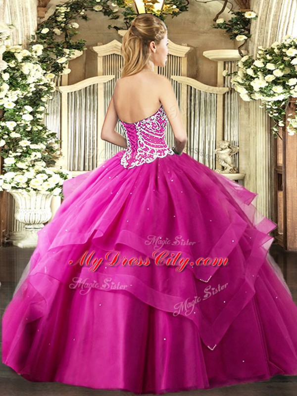 Free and Easy Tulle Sleeveless Floor Length Quince Ball Gowns and Beading and Ruffled Layers