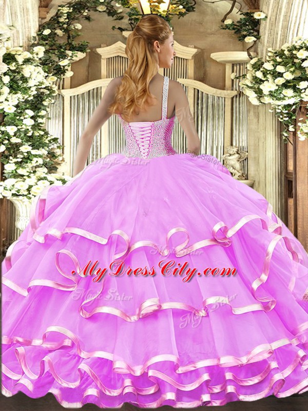 New Style High-neck Sleeveless Organza Quinceanera Dresses Beading and Ruffled Layers Lace Up