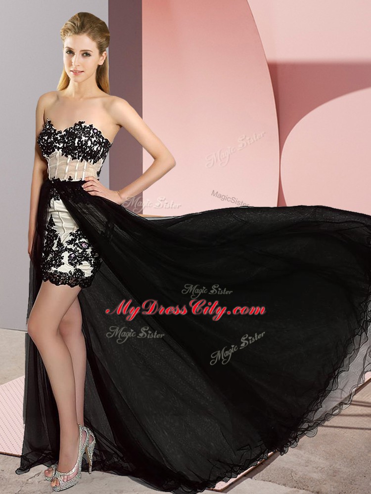 High Low White And Black Prom Dress Sweetheart Sleeveless Sweep Train Lace Up