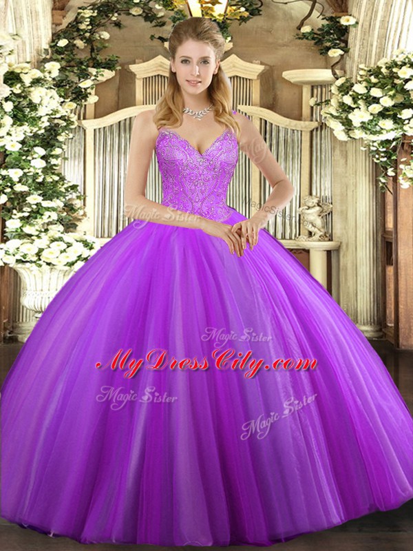 Hot Sale Sleeveless Lace Up Floor Length Beading Sweet 16 Dresses