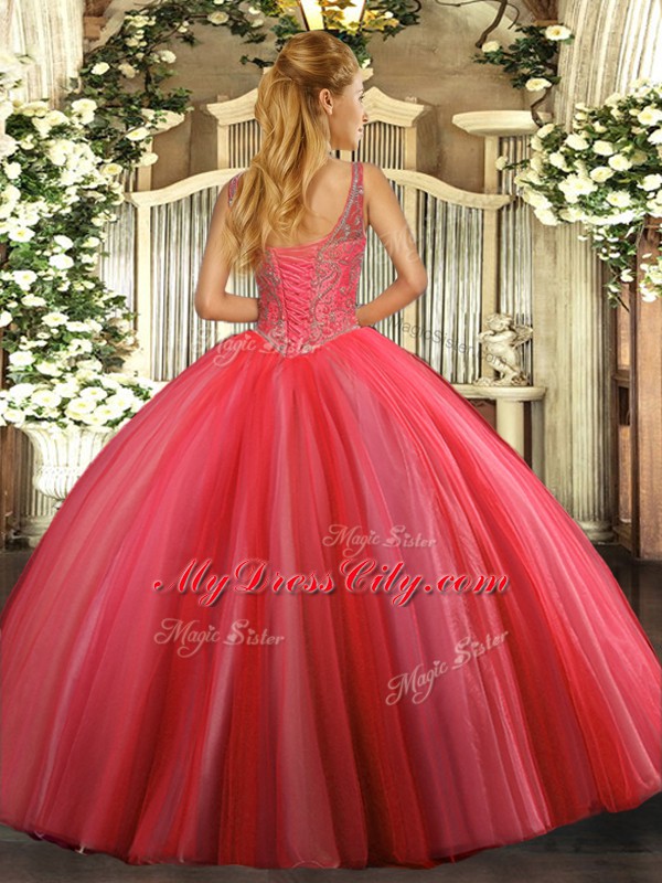 Hot Sale Sleeveless Lace Up Floor Length Beading Sweet 16 Dresses