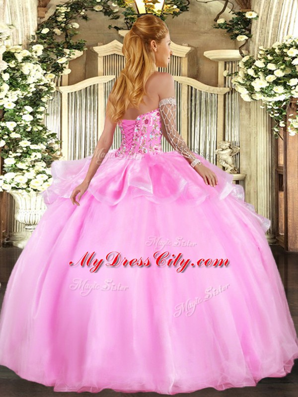 Hot Selling Embroidery Quinceanera Dresses Lilac Lace Up Sleeveless Floor Length