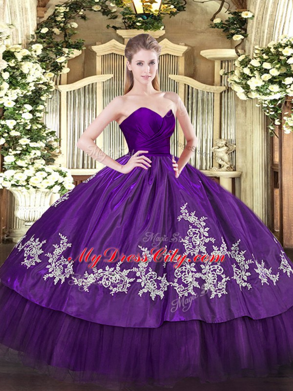 Designer Embroidery Sweet 16 Quinceanera Dress Purple Zipper Sleeveless Floor Length