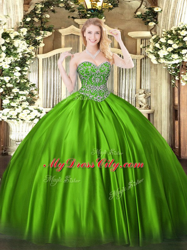 Sweetheart Sleeveless Quinceanera Dresses Floor Length Beading Satin