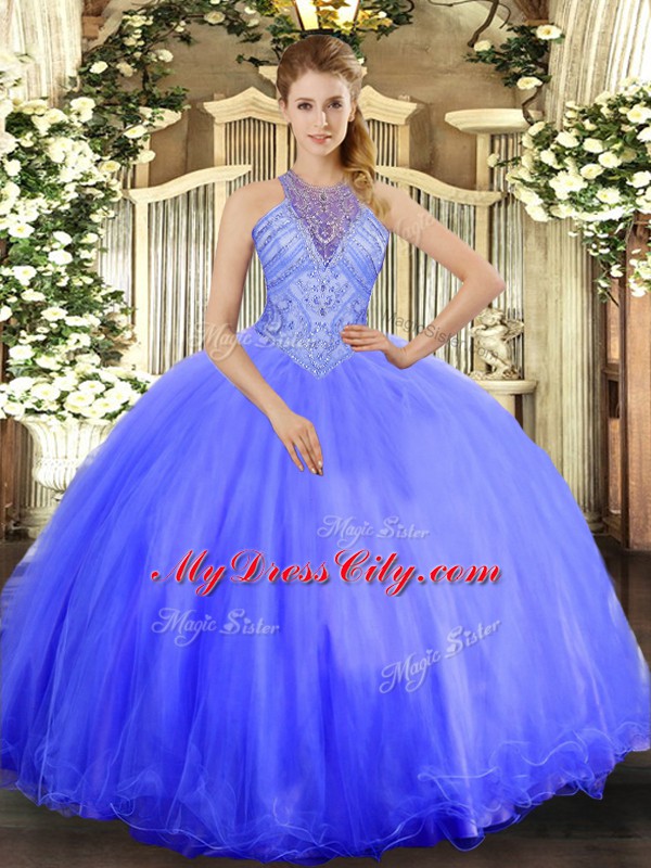 Hot Selling Floor Length Lavender Vestidos de Quinceanera Tulle Sleeveless Beading