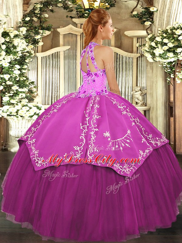 Luxury Halter Top Sleeveless Lace Up Quinceanera Gowns Teal Satin and Tulle