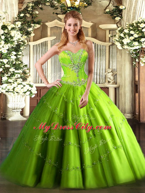 Deluxe Sleeveless Floor Length Beading Lace Up Quinceanera Dress with