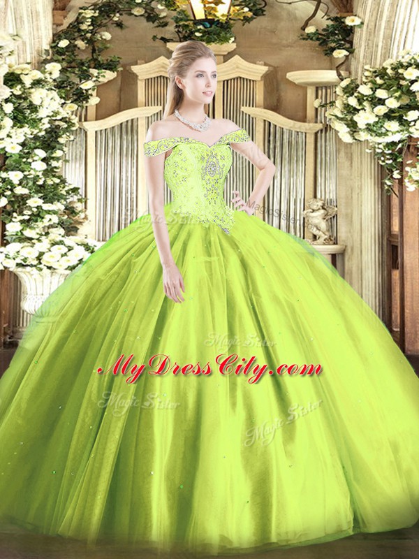 Comfortable Floor Length Ball Gowns Sleeveless Yellow Green Sweet 16 Dresses Lace Up