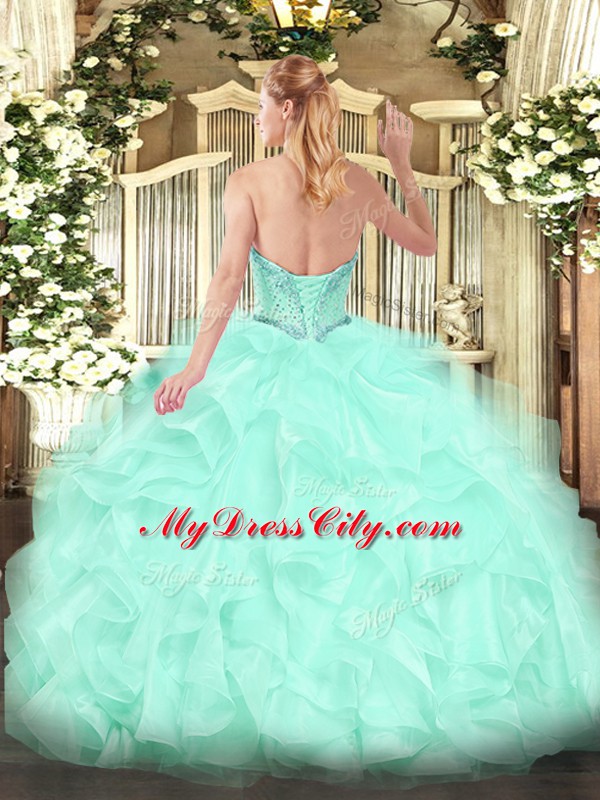 Apple Green Sleeveless Organza Lace Up Quinceanera Gowns for Military Ball and Sweet 16 and Quinceanera