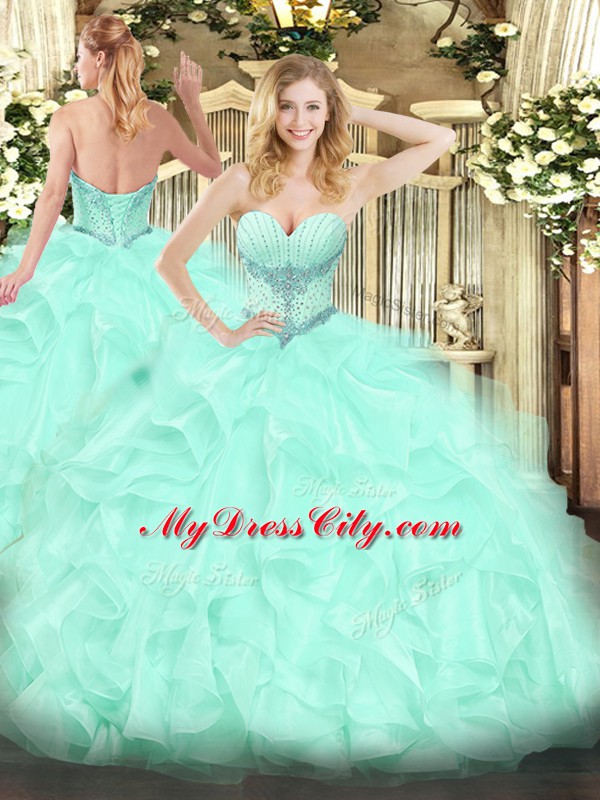 Apple Green Sleeveless Organza Lace Up Quinceanera Gowns for Military Ball and Sweet 16 and Quinceanera