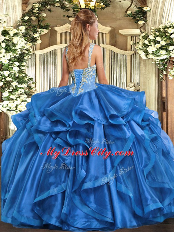 Organza Sleeveless Floor Length Ball Gown Prom Dress and Beading and Ruffles