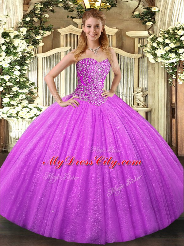 Chic Sleeveless Lace Up Floor Length Beading 15th Birthday Dress