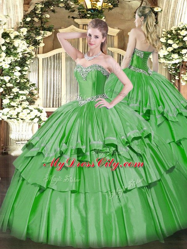 Organza and Taffeta Sleeveless Floor Length Quinceanera Dress and Beading and Ruffled Layers