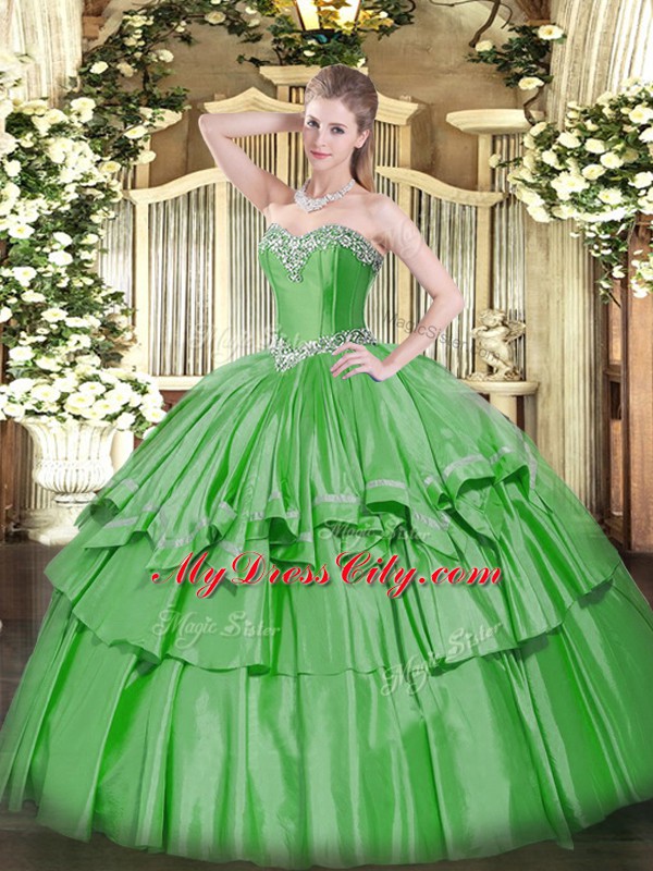 Organza and Taffeta Sleeveless Floor Length Quinceanera Dress and Beading and Ruffled Layers