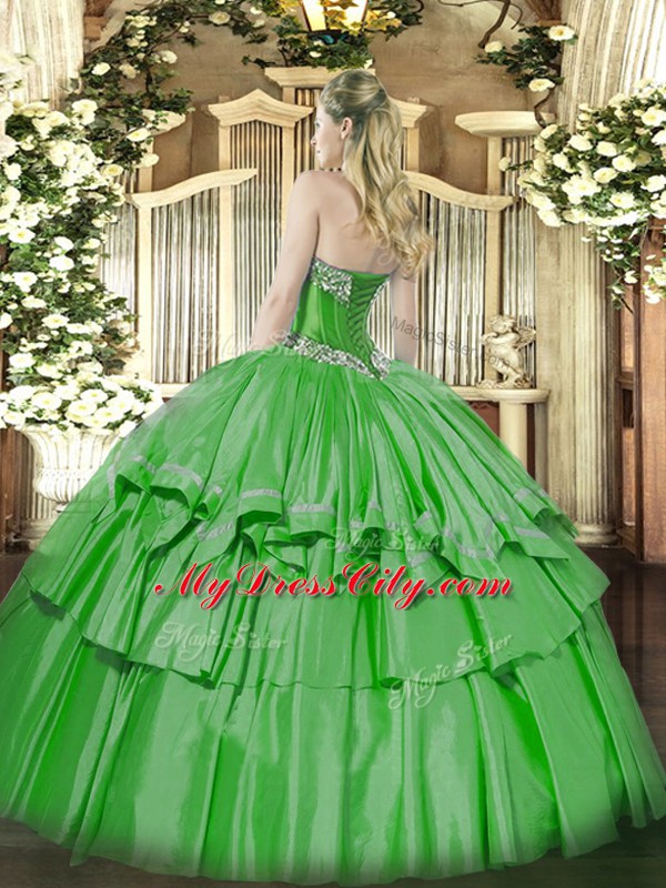 Organza and Taffeta Sleeveless Floor Length Quinceanera Dress and Beading and Ruffled Layers